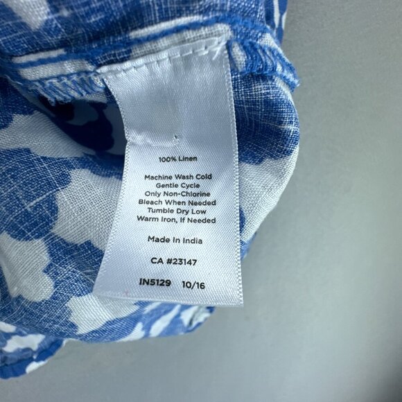 Talbots Top Womens Medium Blue White Pullover Linen Elastic Tie Hem 3/4 Sleeve - Picture 14 of 14